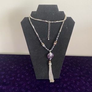 Purple Long Tassel Necklace Amethyst and Czech crystal Beads